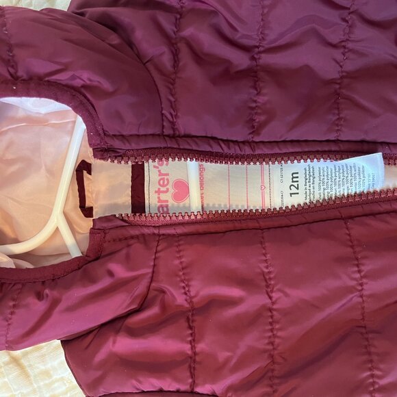 Carter's | Toddler Puff Jacket | Maroon | Size 12 months - Picture 2 of 2
